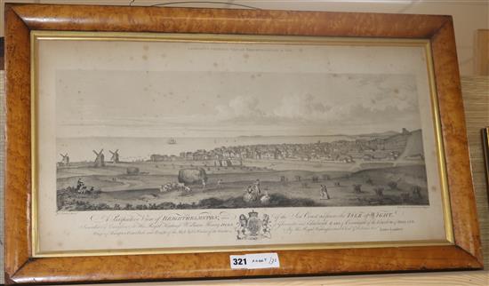 After James Lambert, lithograph, A Perspective View of Brighthelmston, 34 x 65cm, maple framed